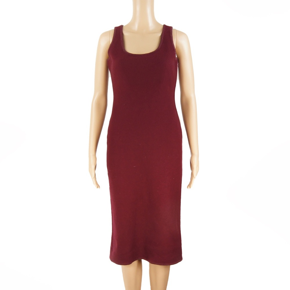 Dsquared2 Burgundy Maroon Red Wool Sleeveless Midi Dress